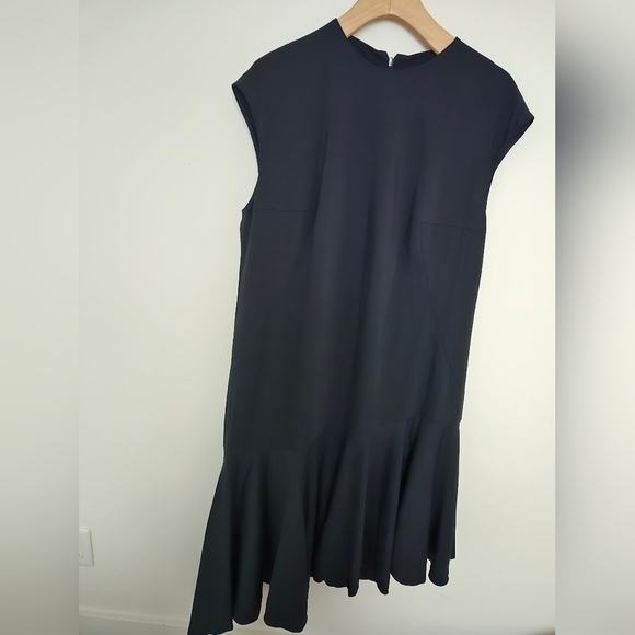 AKRIS Punto women's navy blue cap sleeve flowy angled dress | size 12 - Picture 8 of 9